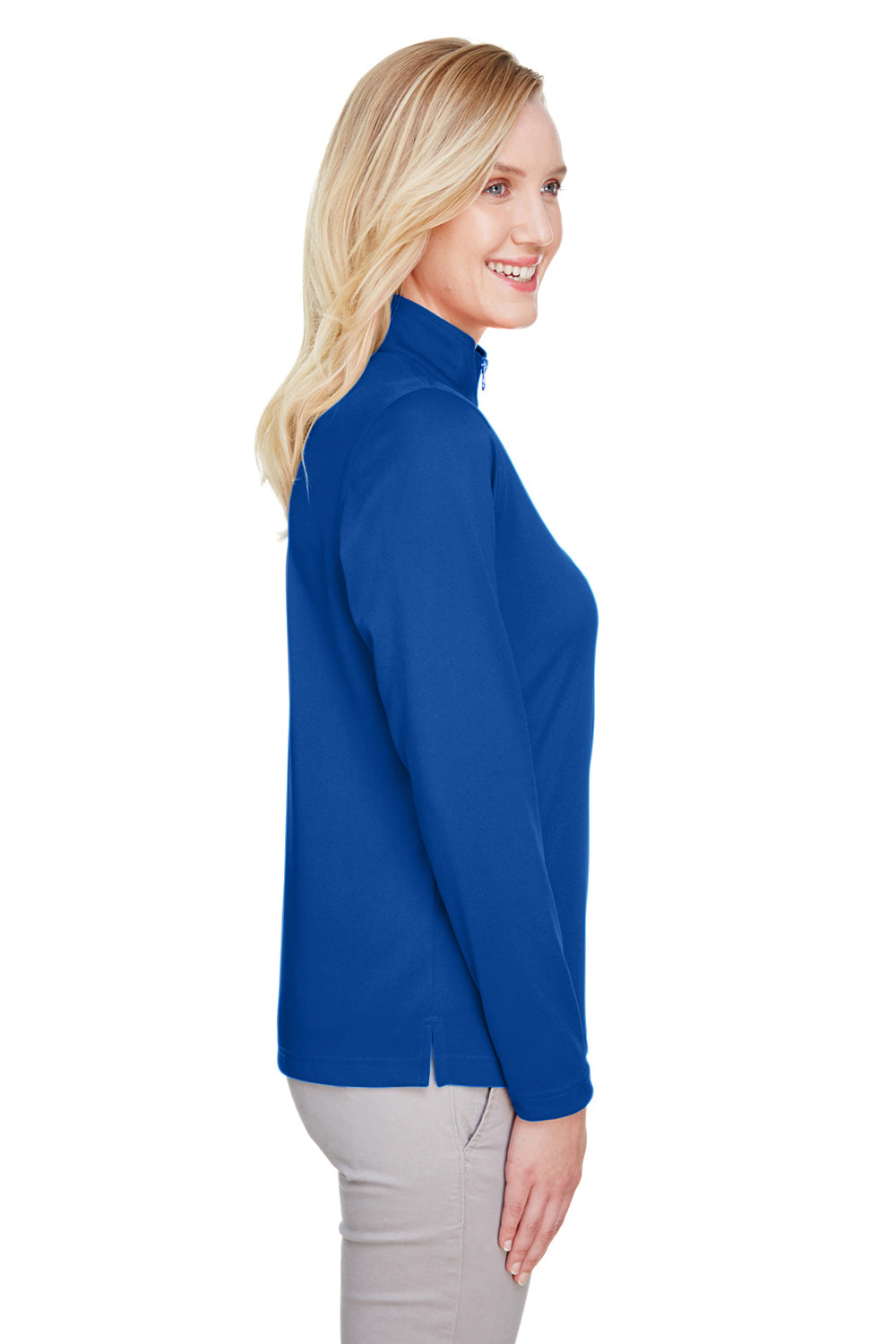 Harriton M748W Womens Advantage Performance Moisture Wicking 1/4 Zip Sweatshirt Royal Blue Side