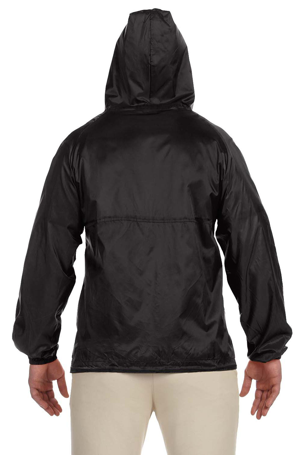 Harriton M750 Mens Packable Wind & Water Resistant 1/4 Zip Hooded Jacket Black Back