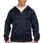 Harriton Mens Packable Wind & Water Resistant 1/4 Zip Hooded Jacket - Navy Blue
