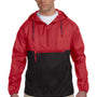 Harriton Mens Packable Wind & Water Resistant 1/4 Zip Hooded Jacket - Red/Black