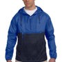 Harriton Mens Packable Wind & Water Resistant 1/4 Zip Hooded Jacket - Royal Blue/Navy Blue