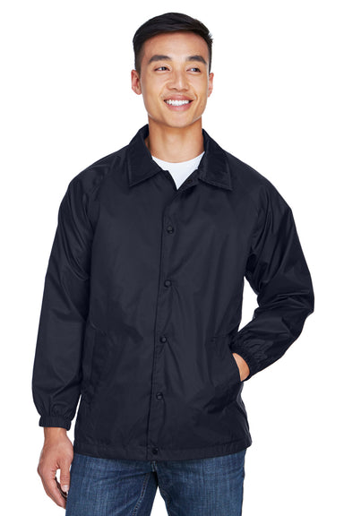 Harriton M775 Mens Wind & Water Resistant Snap Down Staff Jacket Navy Blue Front