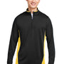 Harriton Mens Flash Performance Moisture Wicking Colorblock 1/4 Zip Sweatshirt - Black/Sunray Yellow