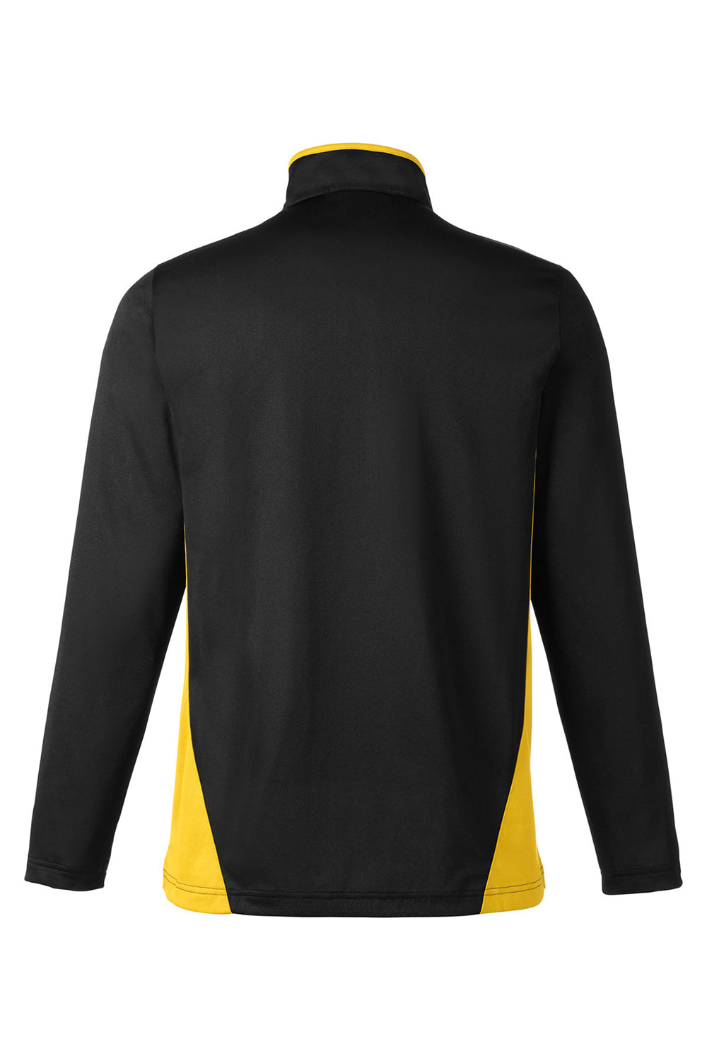 Harriton M786 Mens Flash Performance Moisture Wicking Colorblock 1/4 Zip Sweatshirt Black/Sunray Yellow Flat Back