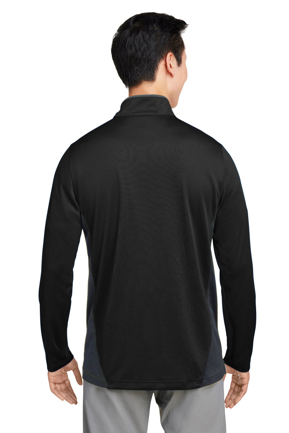 Harriton M786 Mens Flash Performance Moisture Wicking Colorblock 1/4 Zip Sweatshirt Black/Dark Charcoal Grey Back