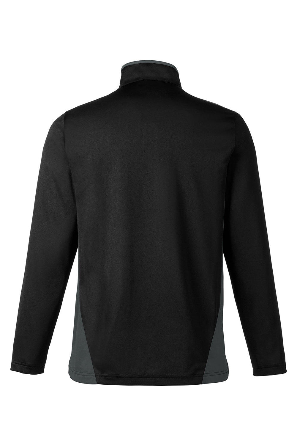 Harriton M786 Mens Flash Performance Moisture Wicking Colorblock 1/4 Zip Sweatshirt Black/Dark Charcoal Grey Flat Back