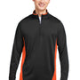 Harriton Mens Flash Performance Moisture Wicking Colorblock 1/4 Zip Sweatshirt - Black/Team Orange