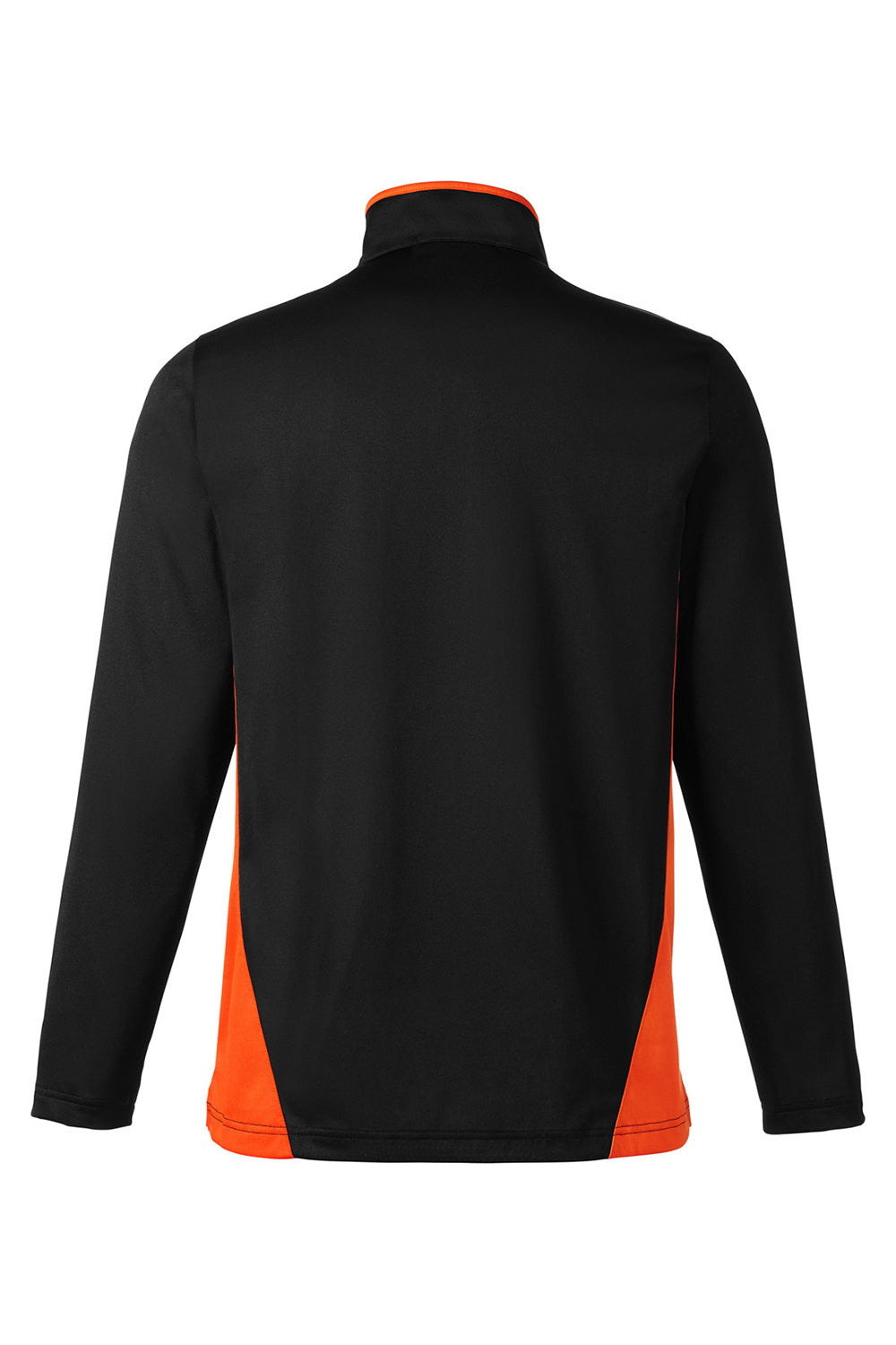 Harriton M786 Mens Flash Performance Moisture Wicking Colorblock 1/4 Zip Sweatshirt Black/Team Orange Flat Back
