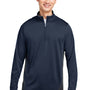 Harriton Mens Flash Performance Moisture Wicking Colorblock 1/4 Zip Sweatshirt - Dark Navy Blue/Dark Charcoal Grey