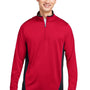 Harriton Mens Flash Performance Moisture Wicking Colorblock 1/4 Zip Sweatshirt - Red/Black