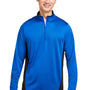 Harriton Mens Flash Performance Moisture Wicking Colorblock 1/4 Zip Sweatshirt - True Royal Blue/Black