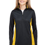 Harriton Womens Flash Performance Moisture Wicking Colorblock 1/4 Zip Sweatshirt - Black/Sunray Yellow