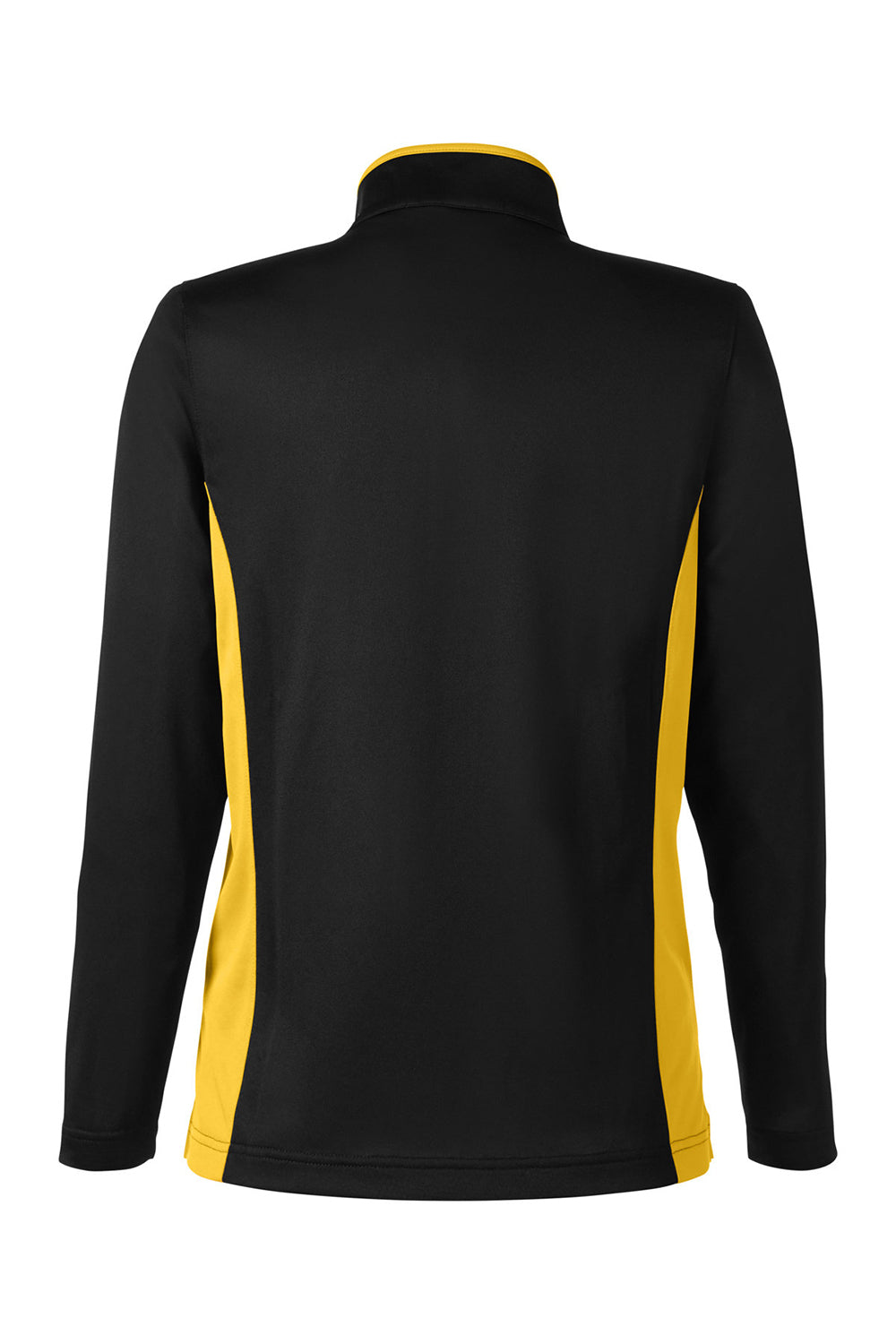 Harriton M786W Womens Flash Performance Moisture Wicking Colorblock 1/4 Zip Sweatshirt Black/Sunray Yellow Flat Back