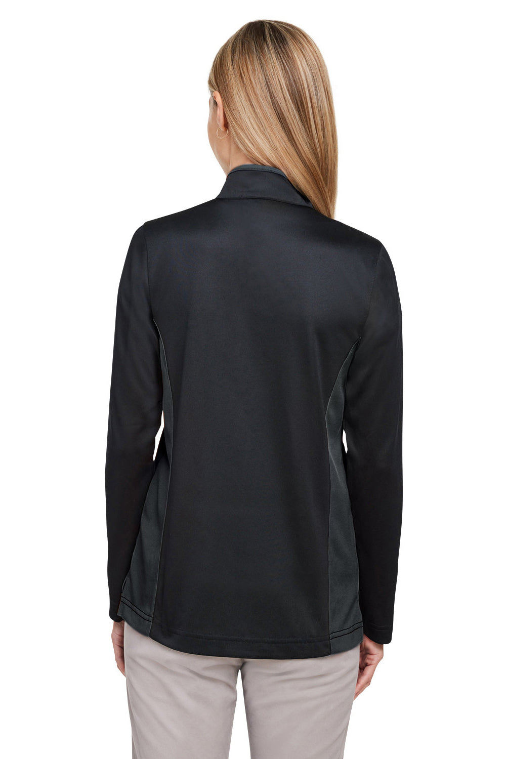 Harriton M786W Womens Flash Performance Moisture Wicking Colorblock 1/4 Zip Sweatshirt Black/Dark Charcoal Grey Back