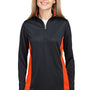 Harriton Womens Flash Performance Moisture Wicking Colorblock 1/4 Zip Sweatshirt - Black/Team Orange - NEW