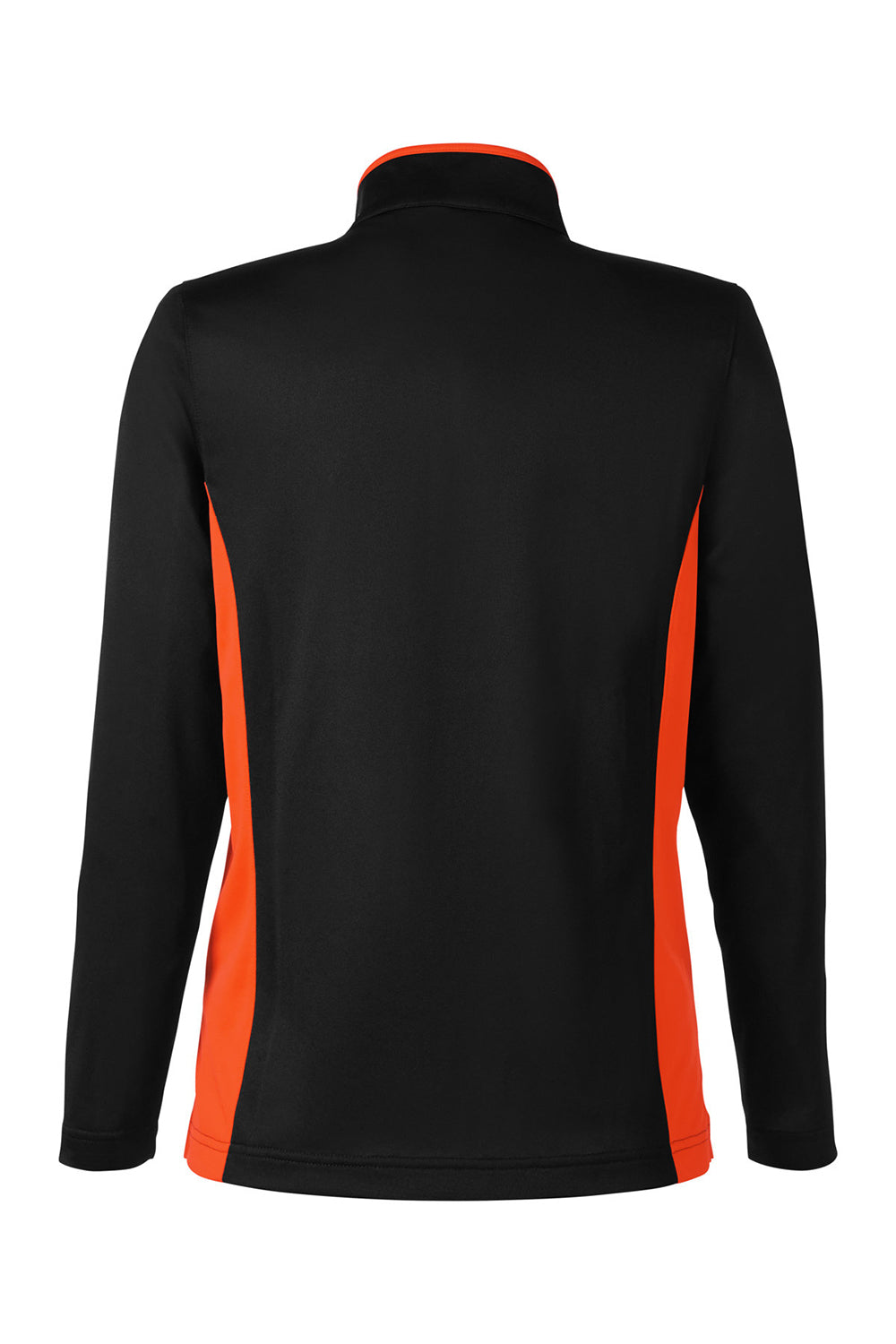 Harriton M786W Womens Flash Performance Moisture Wicking Colorblock 1/4 Zip Sweatshirt Black/Team Orange Flat Back