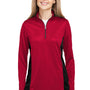 Harriton Womens Flash Performance Moisture Wicking Colorblock 1/4 Zip Sweatshirt - Red/Black