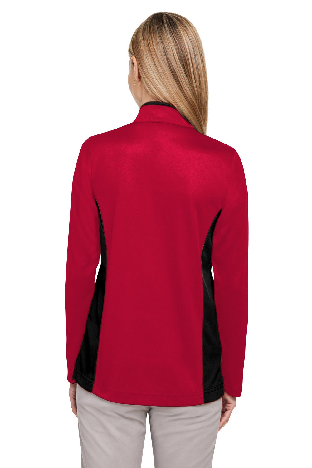 Harriton M786W Womens Flash Performance Moisture Wicking Colorblock 1/4 Zip Sweatshirt Red/Black Back