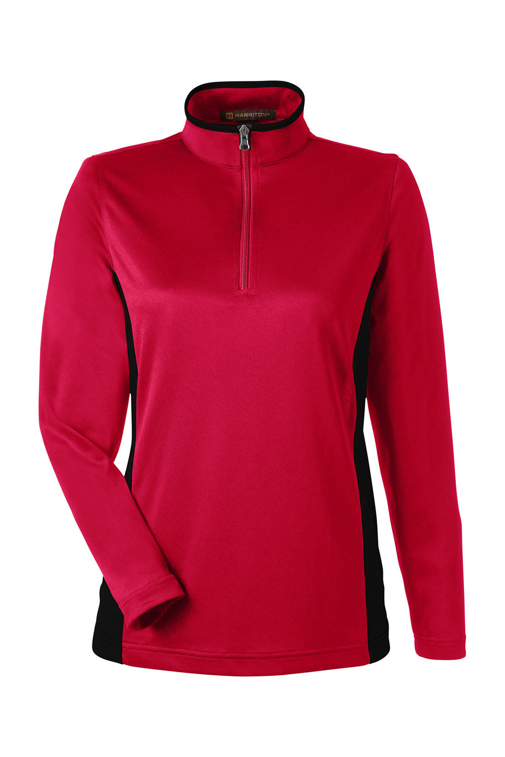 Harriton M786W Womens Flash Performance Moisture Wicking Colorblock 1/4 Zip Sweatshirt Red/Black Flat Front