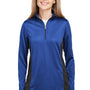 Harriton Womens Flash Performance Moisture Wicking Colorblock 1/4 Zip Sweatshirt - True Royal Blue/Black