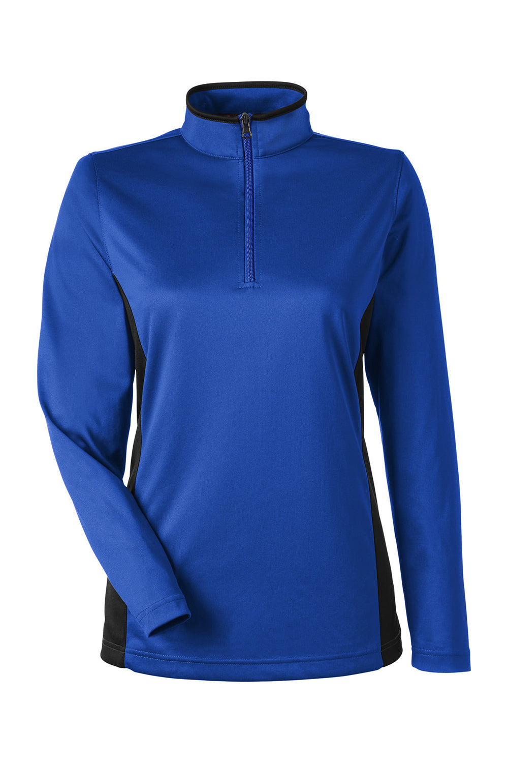Harriton M786W Womens Flash Performance Moisture Wicking Colorblock 1/4 Zip Sweatshirt True Royal Blue/Black Flat Front