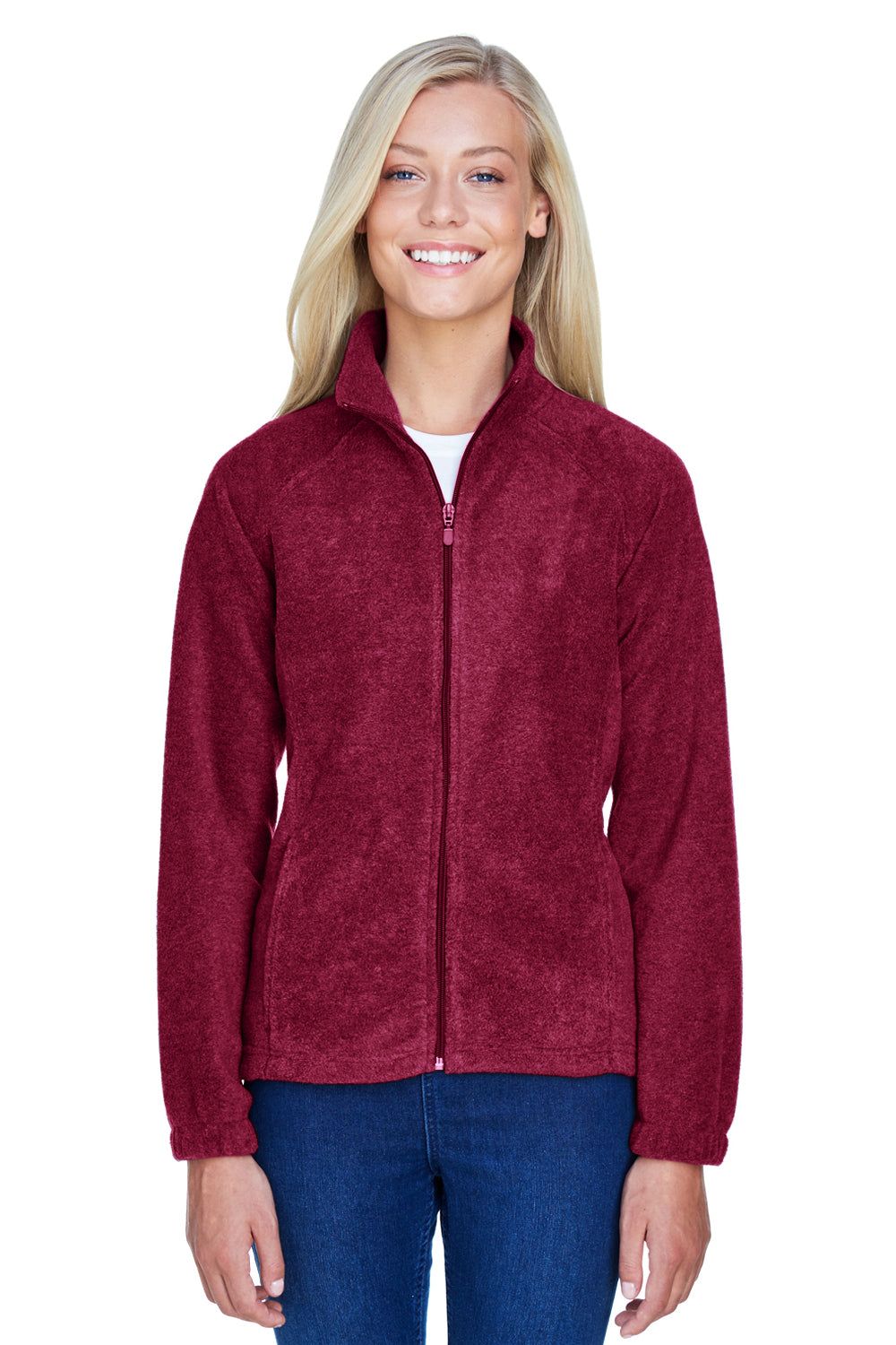 Harriton M990W Womens Full Zip Fleece Jacket Wine Red Front
