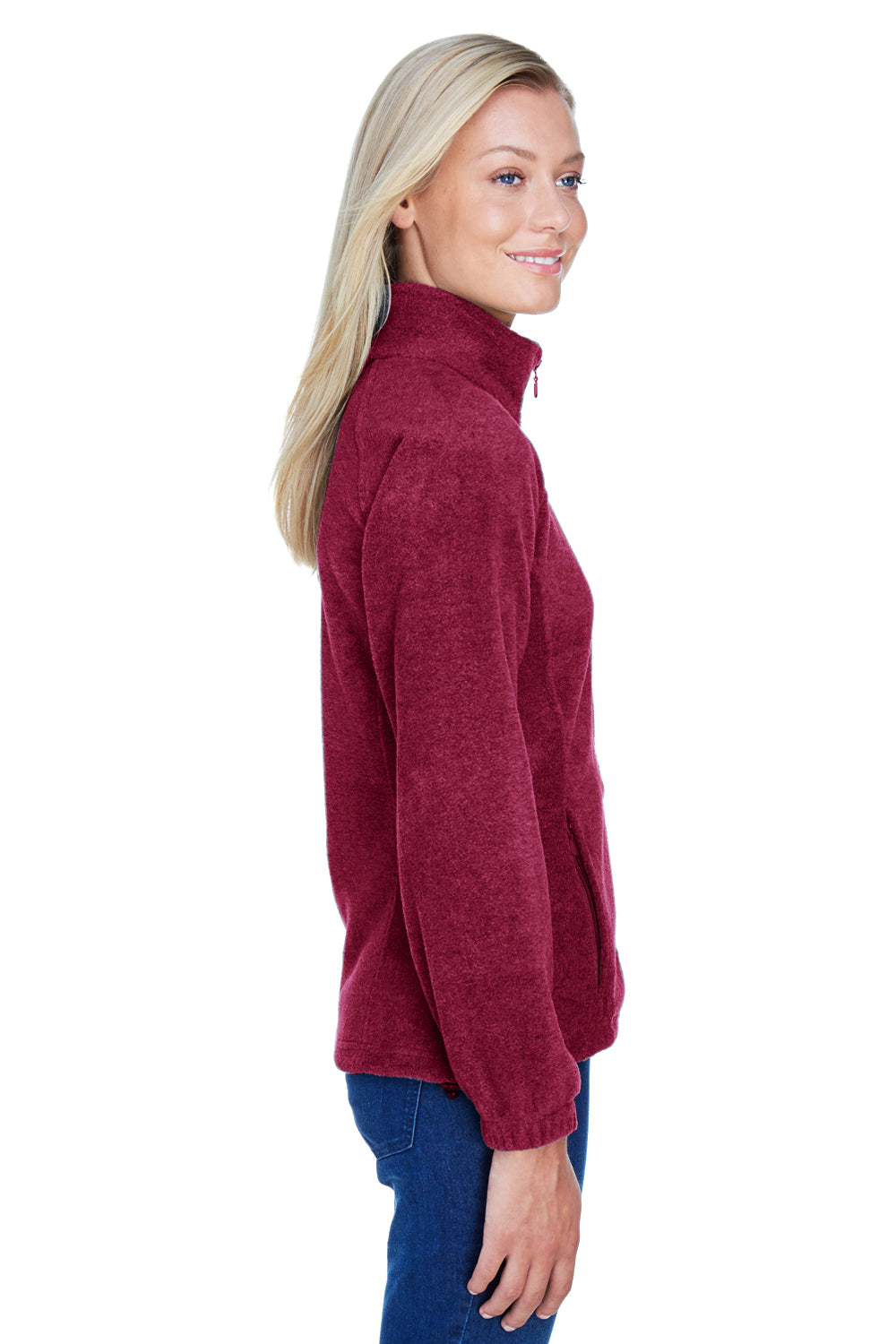 Harriton M990W Womens Full Zip Fleece Jacket Wine Red Side