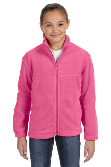 Harriton M990Y Youth Full Zip Fleece Jacket Charity Pink Front