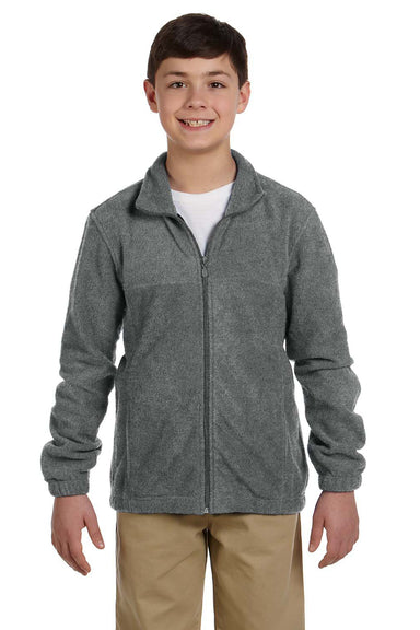 Harriton M990Y Youth Full Zip Fleece Jacket Charcoal Grey Front