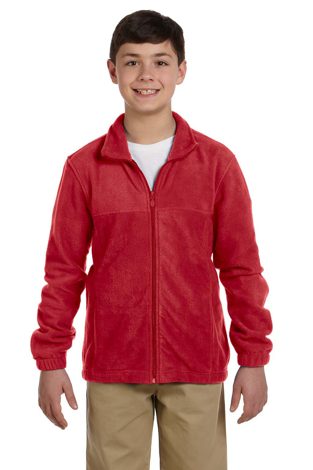 Harriton M990Y Youth Full Zip Fleece Jacket Red Front