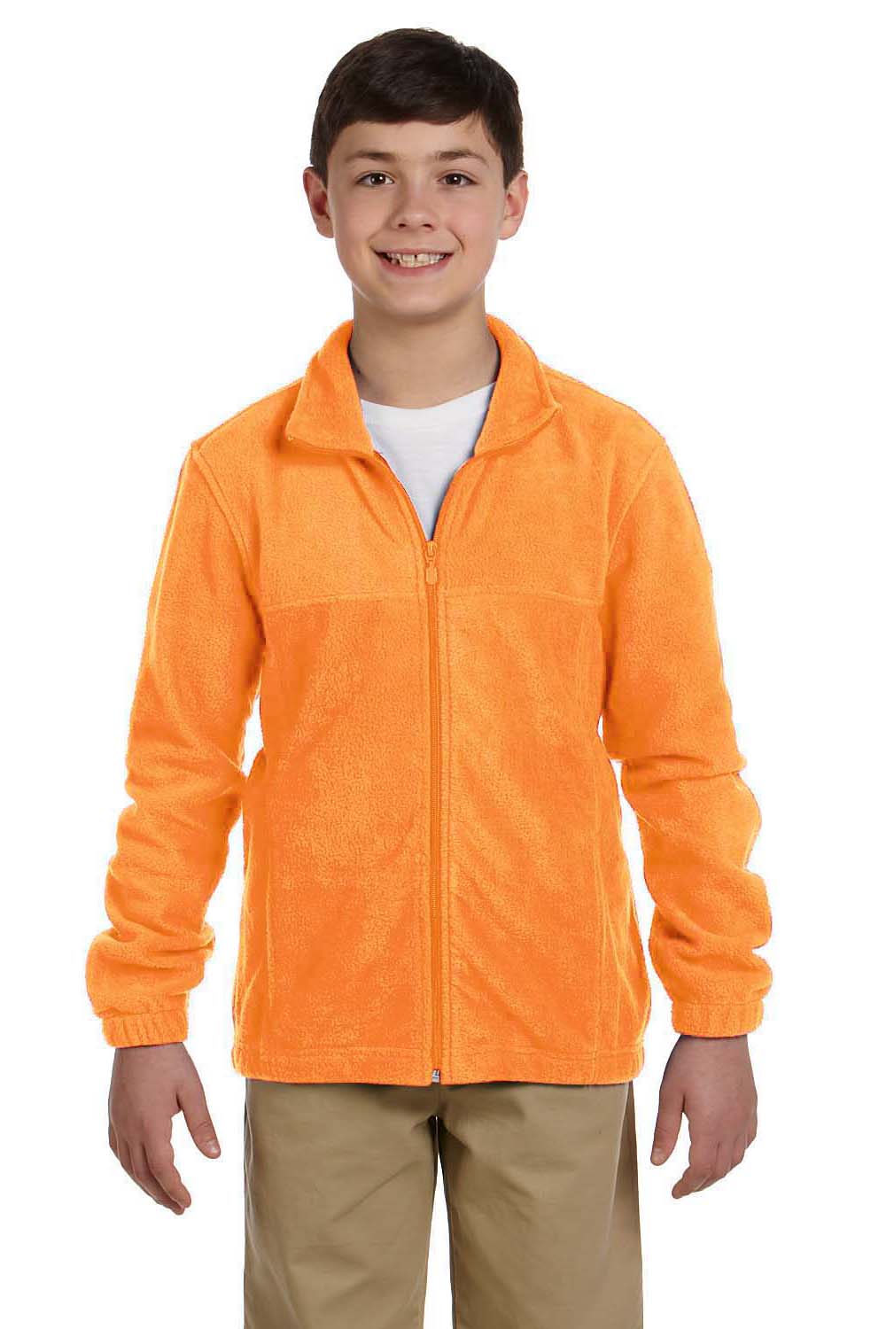 Harriton M990Y Youth Full Zip Fleece Jacket Safety Orange Front
