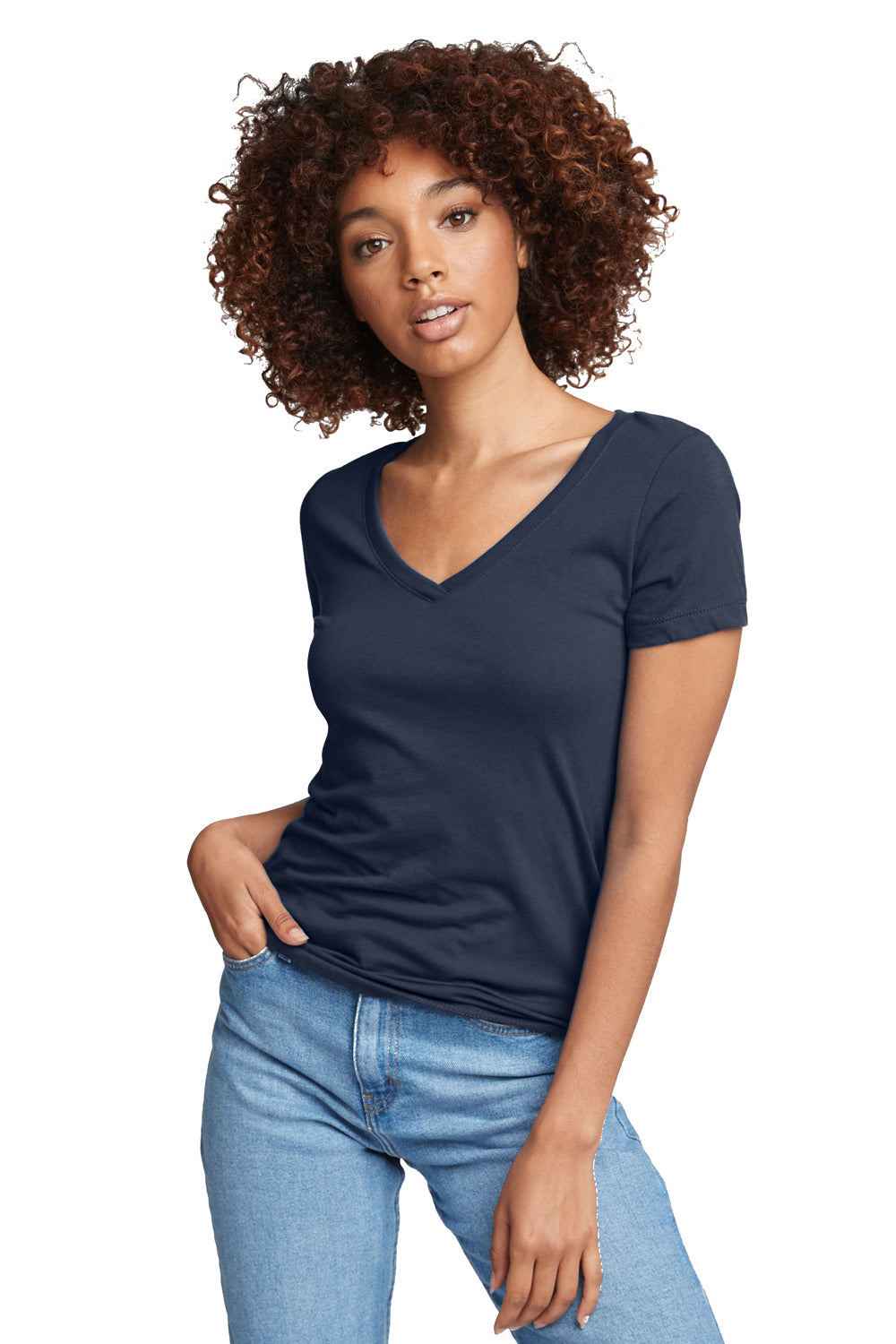 Next Level N1540 Womens Ideal Jersey Short Sleeve V-Neck T-Shirt Indigo Blue Front