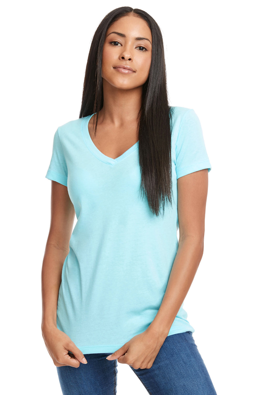 Next Level N1540 Womens Ideal Jersey Short Sleeve V-Neck T-Shirt Cancun Blue Front