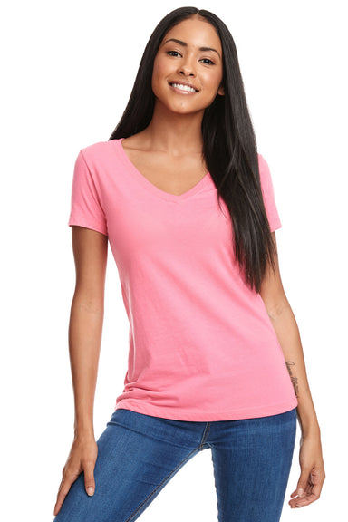 Next Level N1540 Womens Ideal Jersey Short Sleeve V-Neck T-Shirt Hot Pink Front