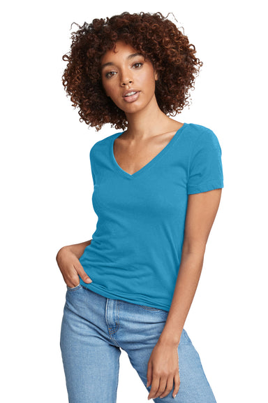 Next Level N1540 Womens Ideal Jersey Short Sleeve V-Neck T-Shirt Turquoise Blue Front