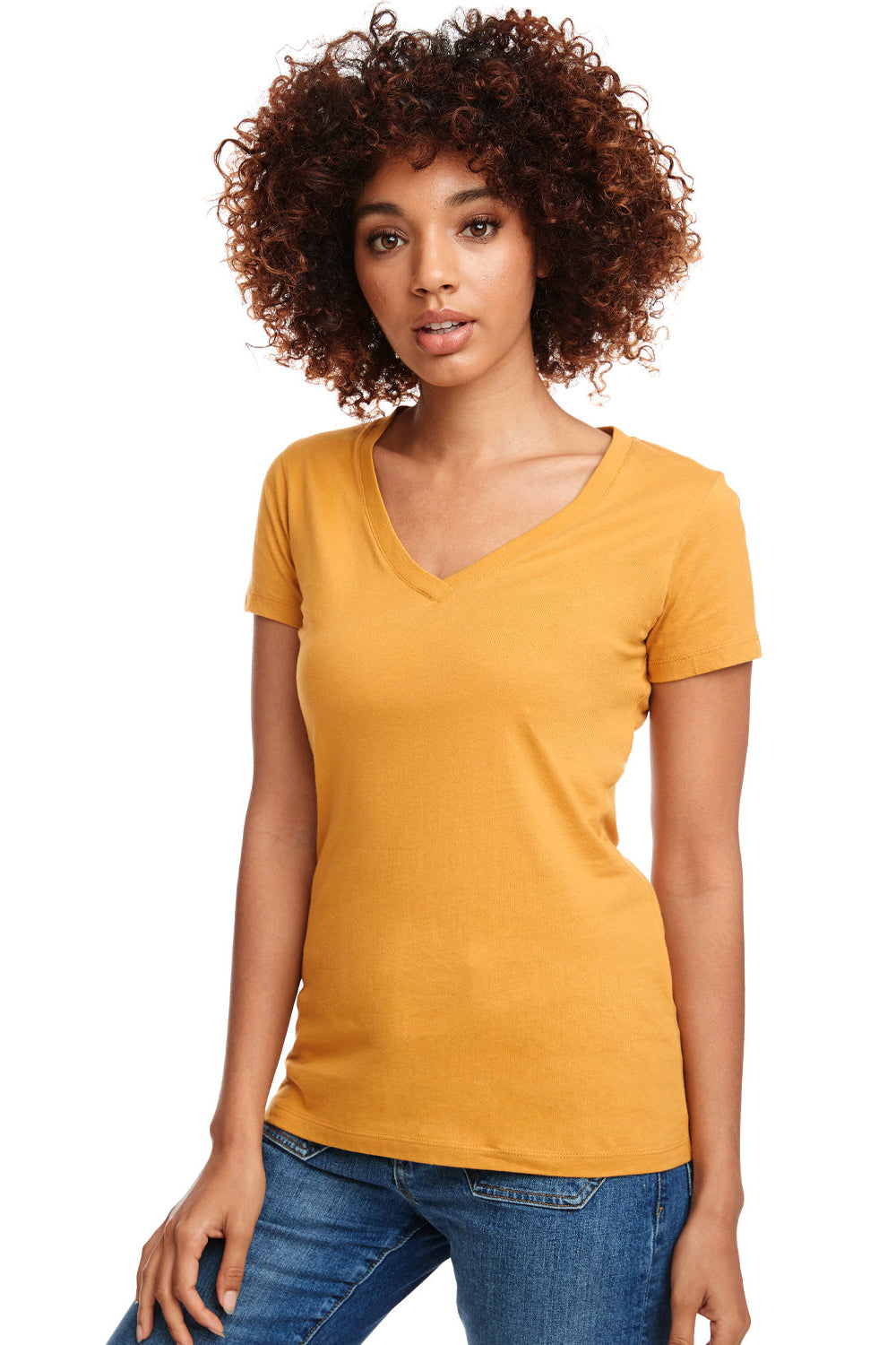 Next Level N1540/1540 Womens Ideal Jersey Short Sleeve V-Neck T-Shirt Antique Gold Front