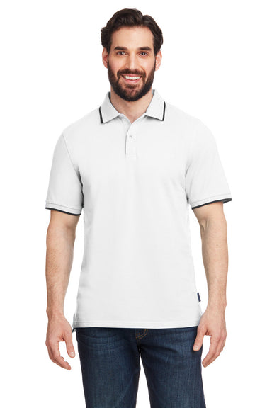 Nautica N17165 Mens Desk Short Sleeve Polo Shirt White/Navy Blue Front