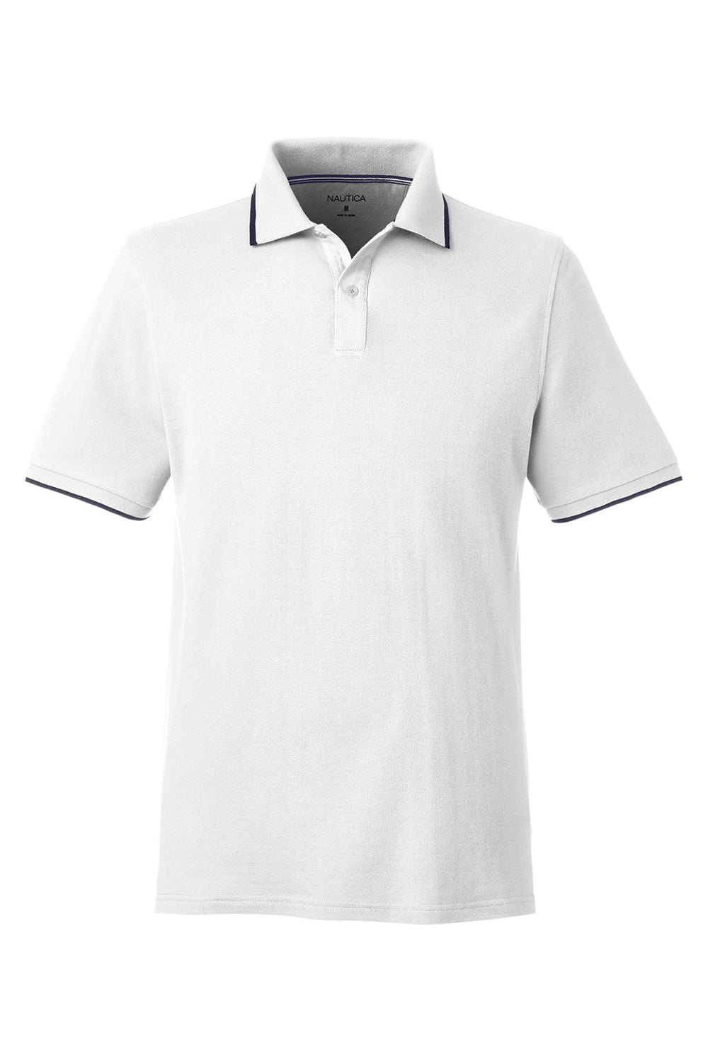 Nautica N17165 Mens Desk Short Sleeve Polo Shirt White/Navy Blue Flat Front