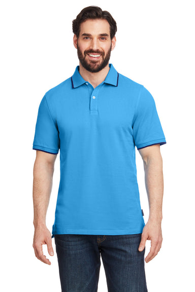 Nautica N17165 Mens Desk Short Sleeve Polo Shirt Azure Blue/Navy Blue Front
