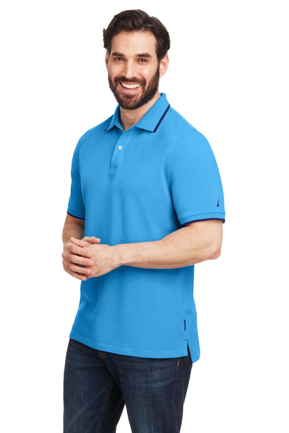 Nautica N17165 Mens Desk Short Sleeve Polo Shirt Azure Blue/Navy Blue 3Q