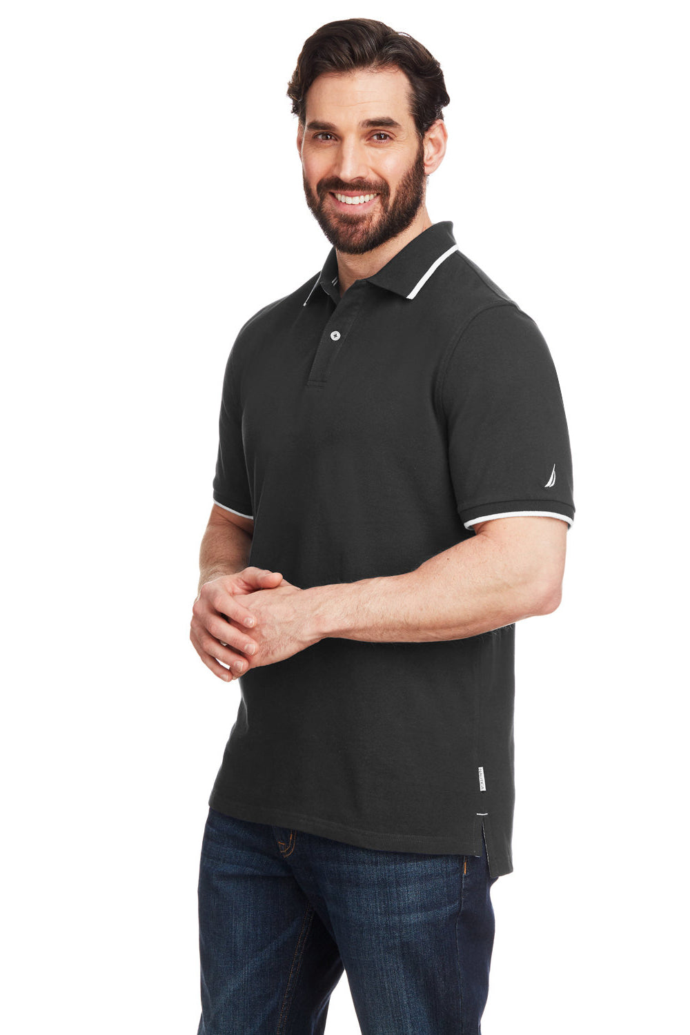 Nautica N17165 Mens Desk Short Sleeve Polo Shirt Black/White 3Q