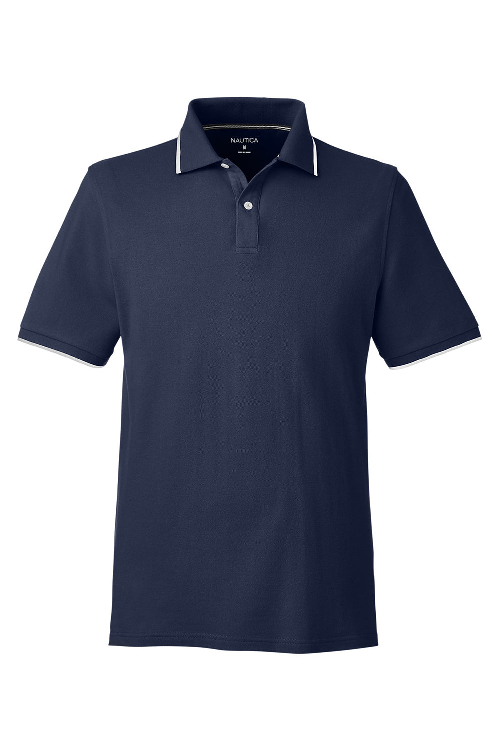 Nautica N17165 Mens Desk Short Sleeve Polo Shirt Navy Blue/White Flat Front