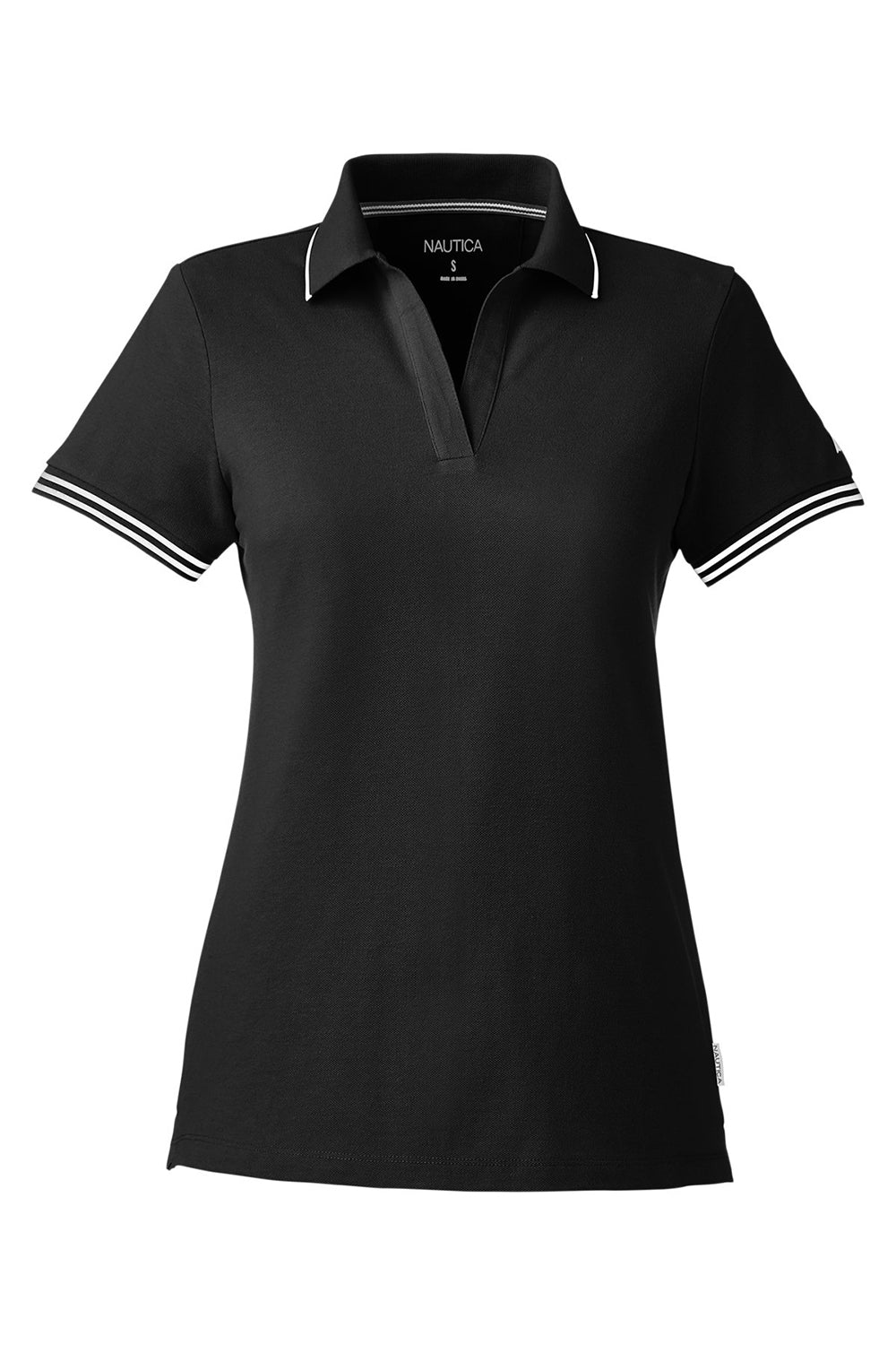 Nautica N17168 Womens Desk Short Sleeve Polo Shirt Black/White Flat Front