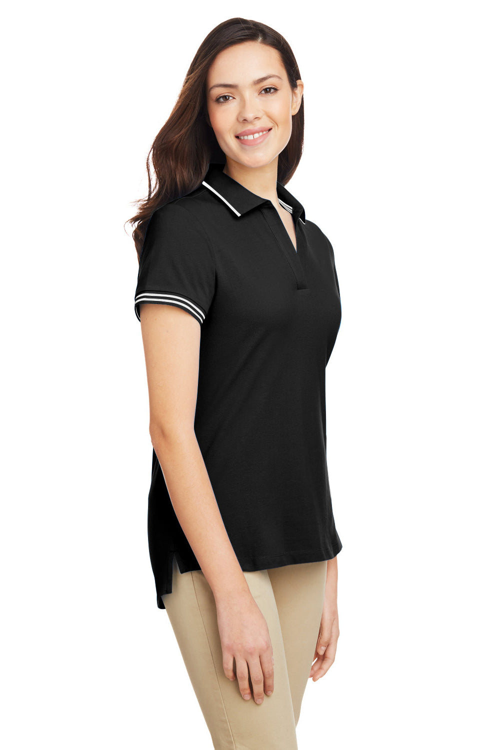 Nautica N17168 Womens Desk Short Sleeve Polo Shirt Black/White 3Q