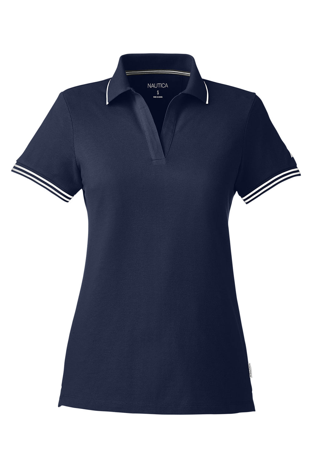 Nautica N17168 Womens Desk Short Sleeve Polo Shirt Navy Blue/White Flat Front