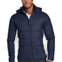Nautica Mens Nautical Mile Wind Resistant Packable Full Zip Hooded Puffer Jacket - Night Navy Blue/Antique White