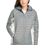 Nautica Womens Nautical Mile Wind & Water Resistant Packable Full Zip Hooded Puffer Jacket - Graphite Grey/Antique White