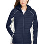 Nautica Womens Nautical Mile Wind & Water Resistant Packable Full Zip Hooded Puffer Jacket - Night Navy Blue/Antique White