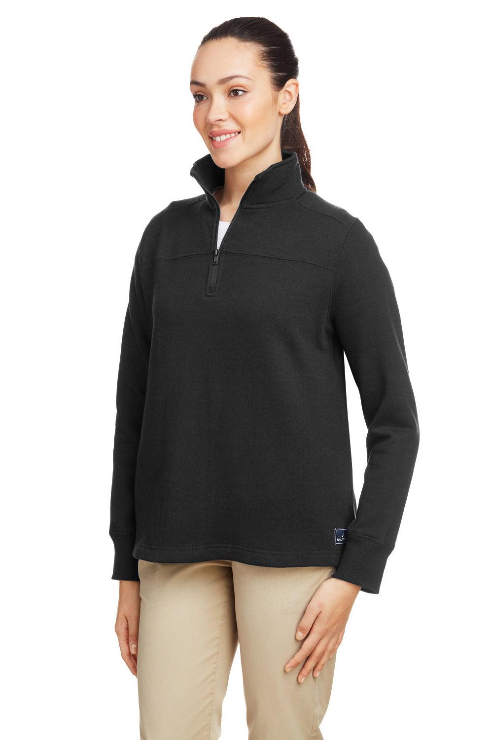 Nautica N17397 Womens Anchor Fleece 1/4 Zip Sweatshirt Black 3Q