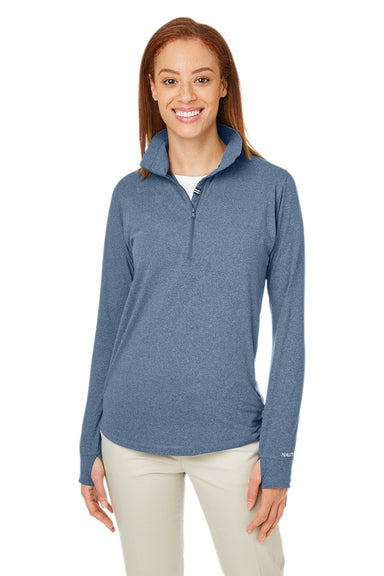 Nautica N17925 Womens Saltwater 1/4 Zip Sweatshirt Faded Navy Blue Front